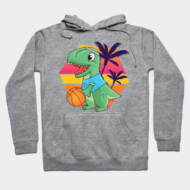 Dinosaur playing basketball, retro style, green dino, dinosaurs are awesome, dinosaur lovers, cute dinosaurs, best dinosaur ever, cute animal friendly Hoodie by WorldOfMine